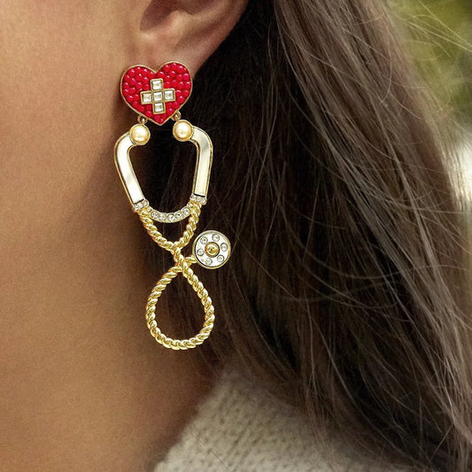 1 Pair Earrings Jewelry Heart Cross Stethoscope Earrings for Women